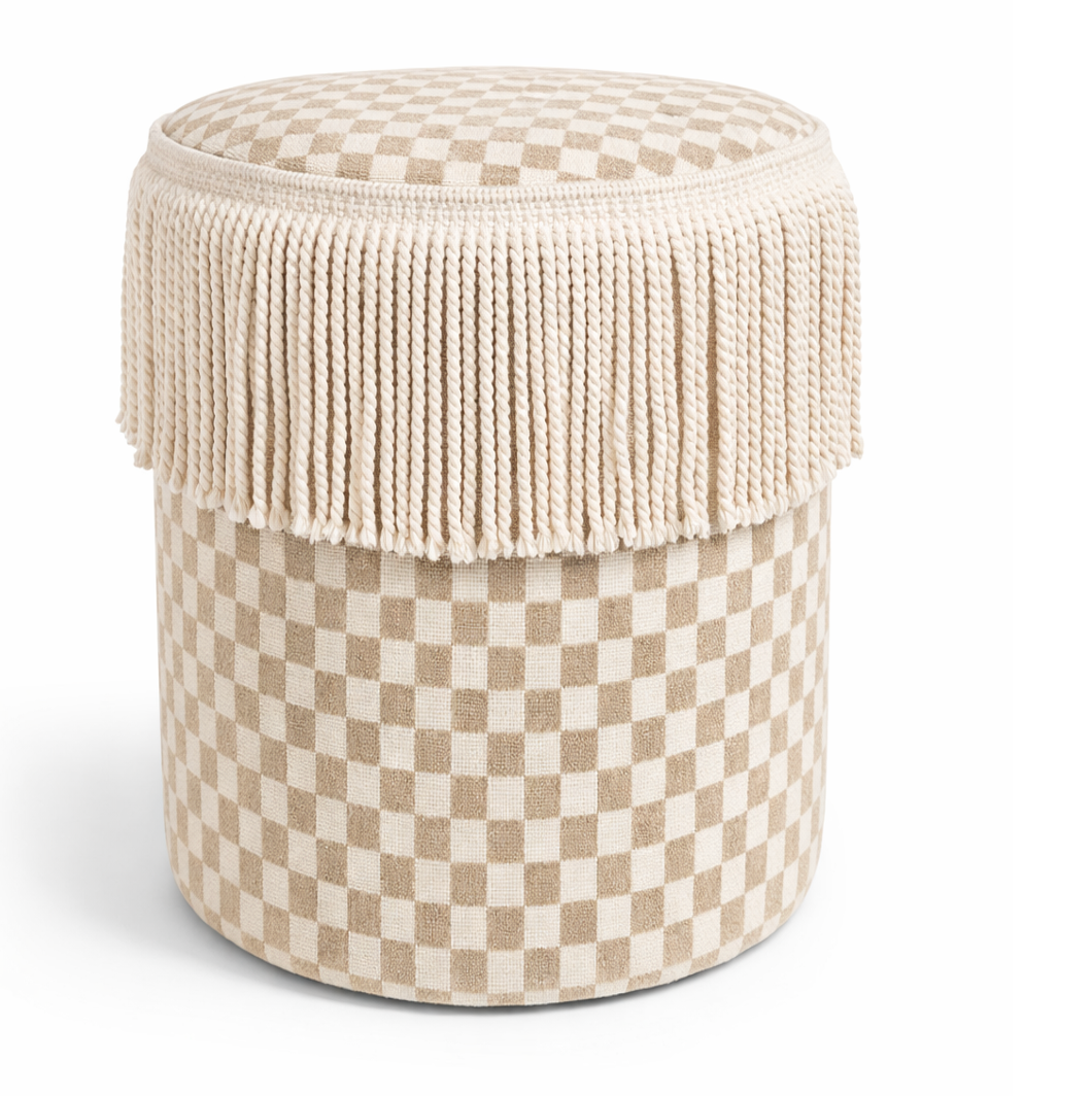 VDK Pouffe Cylinder Ø40x45cmH Damier Beige TSL Wh