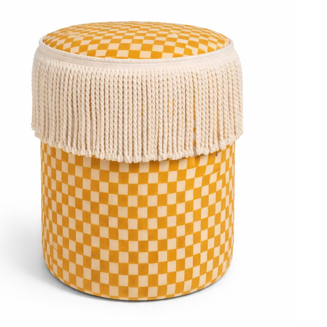 VDK Pouffe Cylinder Ø40x45cmH Damier Yellow TSL Wh