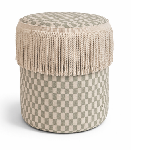 VDK Pouffe Cylinder Ø40x45cmH Damier Green TSL Wh