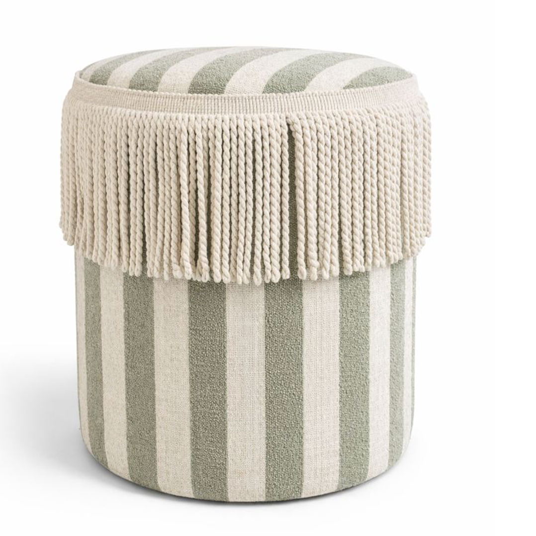 VDK Pouffe Cylinder Ø40x45cmH Stripe Green TSL Wh