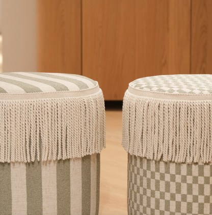 VDK Pouffe Cylinder Ø40x45cmH Stripe Beige TSL Wh