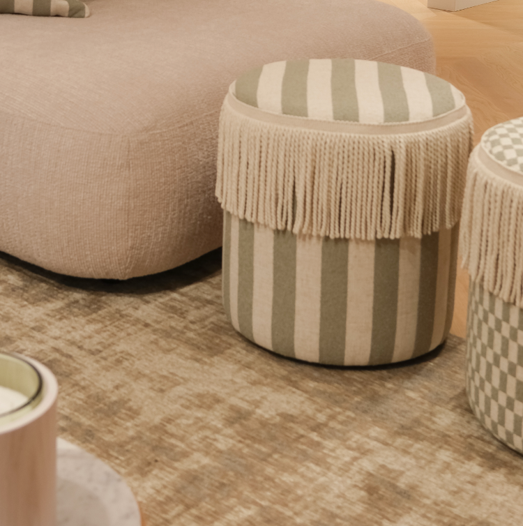 VDK Pouffe Cylinder Ø40x45cmH Stripe Green TSL Wh