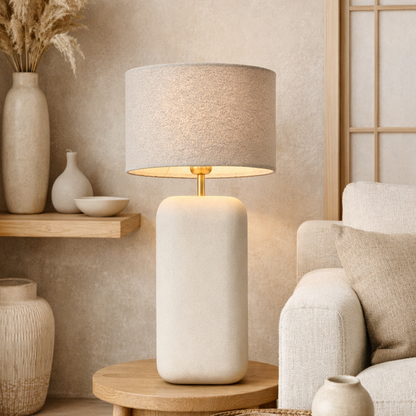 Takai Tablelamp Raw White With Bouclet Shade