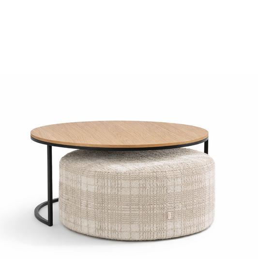 Aio Coffee Table - Natural Oak Top + Pouffe - SALE -50%