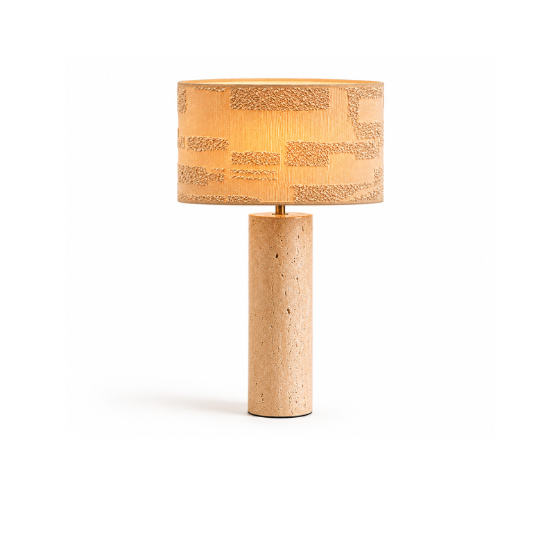 VDK Tivoli Table Lamp Travertine + Shade Woven Earth