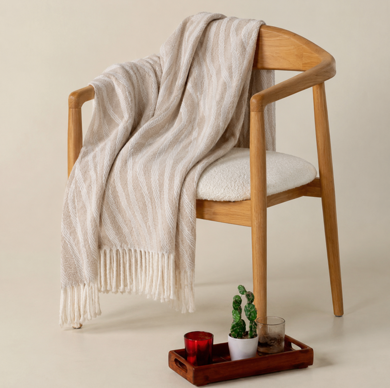 G. Chair 2 Oak - White Bouclet Fabric