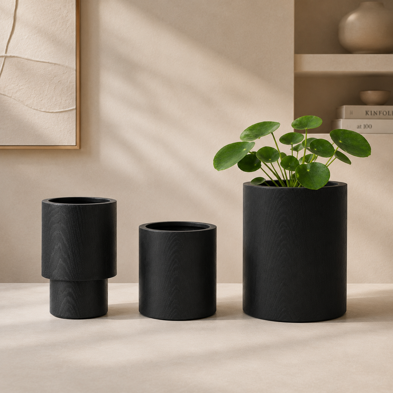 VDK Black Wood Pot Cylinder 18